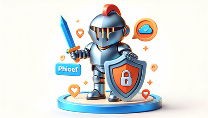 3D Cybersecurity Icon: Phish-Proof Armor for Digital Protection - Isolated on White Background