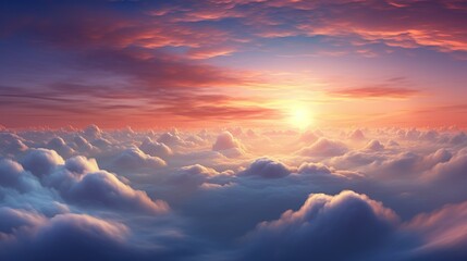 A serene and ethereal view of a cloudscape bathed in the colors of sunset - Powered by Adobe