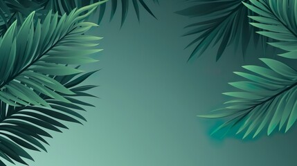 Fototapeta na wymiar This image features a serene arrangement of tropical leaves casting shadows on a soothing teal backdrop, evoking a sense of calm