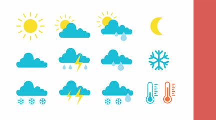 Weather icon set. Set of flat isolated illustrations