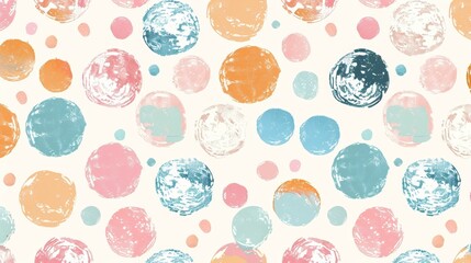 Pattern with pastel polka dots on a hand drawn modern background.