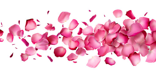 Fragile flying pink and white flower petals. pink on a white background. Concept for Valentine's day.