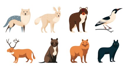 Artistic renderings of various arctic and forest animals in a playful cartoon style
