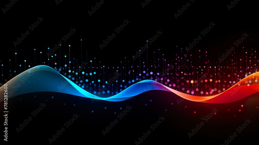 Canvas Prints this digital artwork features a sleek wave of blue and red with a spectrum of glowing dots conveying