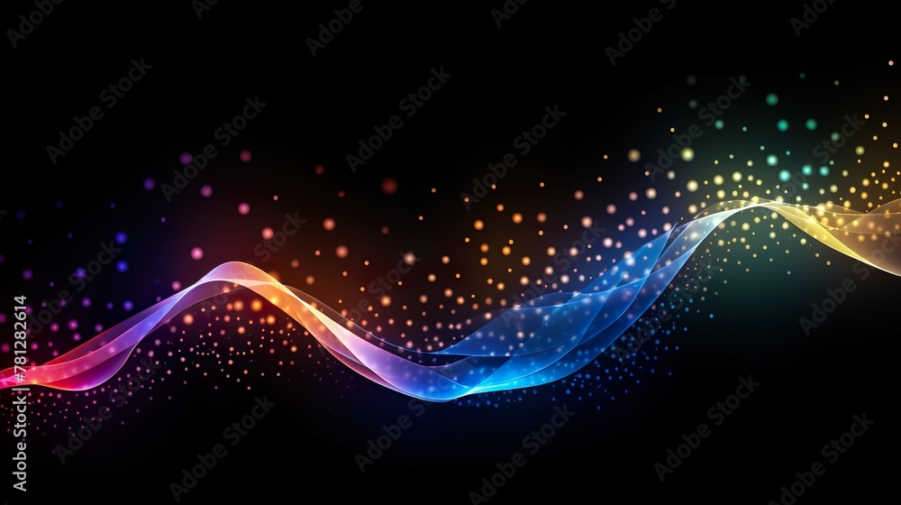 Canvas Prints shiny yellow to blue gradient wave with a sprinkling of glowing particles on a black backdrop