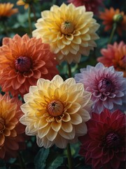 multicolor dahlia flowers close-up from Generative AI