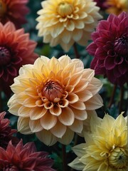multicolor dahlia flowers close-up from Generative AI