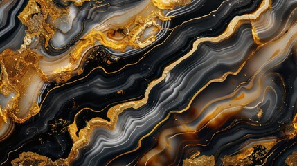 Abstract black golden grunge onyx texture background. Generative AI