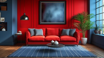 Modern creative living room interior design backdrop ideas concept house beautiful background elevation of sofa with decorative photo paint frame full wall background. Design concept.
