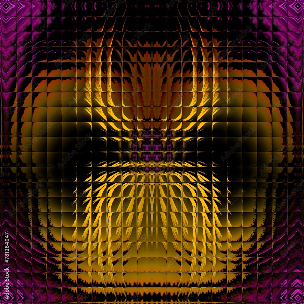 Poster i̇ntricate square format pattern and design with purple and gold colours square shaped glass tile dis