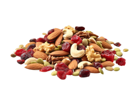 Cherry Trail Mix isolated on transparent png background. Generative ai