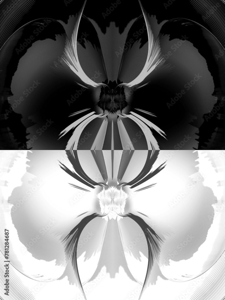 Poster i̇ntricate square format pattern and design shades of black white and grey symmetrical split positive