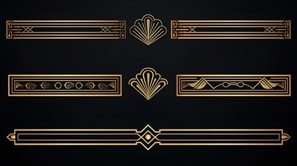 Set of Art Deco style elements with intricate linear designs for elegant vintage inspired projects