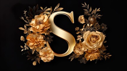 A sophisticated monogram letter S adorned with a lavish golden floral wreath, denoting personal branding