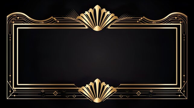 Luxurious golden Art Deco frame with decorative corners for exclusive invitation or elegant branding design