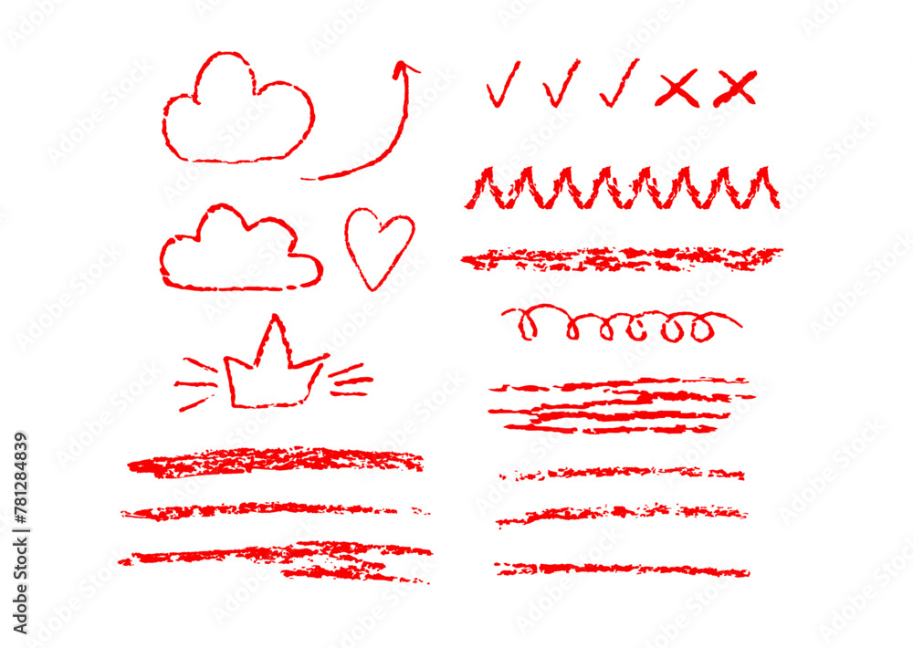 Poster set of textures and doodles with grunge from a pencil. wave. brushes and marker. stripe and underlin