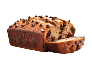 Chocolate Chip Banana Bread isolated on transparent png background. Generative ai
