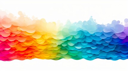 A cascade of translucent bubbles in an array of gradient colors creates a playful yet serene atmosphere on a white background