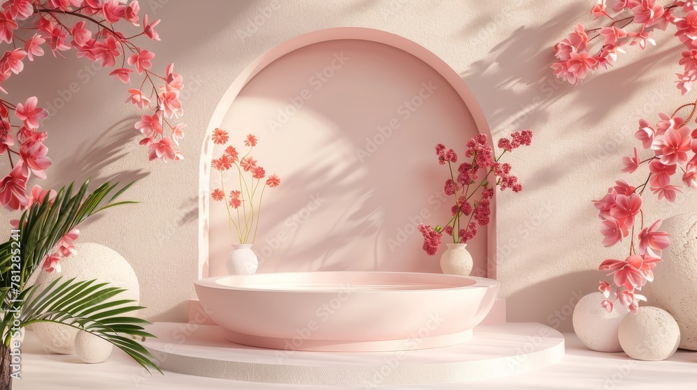 Aufkleber this podium backdrop for product display has a geometric shape in an abstract 3d composition....