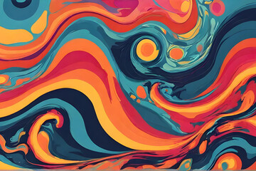 Groovy hippie 70s backgrounds. Waves, swirl, twirl pattern. Twisted and distorted vector texture in trendy retro psychedelic style - obrazy, fototapety, plakaty