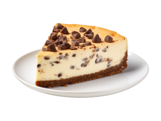 Chocolate Chip Cheesecake isolated on transparent png background. Generative ai