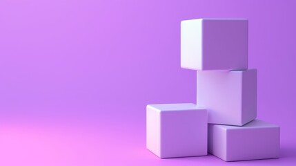 A purple background is accompanied by a white 3d cube box. Three-dimensional rendering.