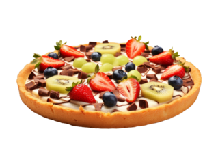 Chocolate Chip Fruit Pizza isolated on transparent png background. Generative ai