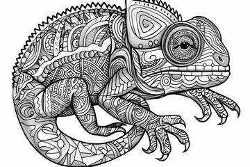 Coloring Pages A chameleon with mesmerizing patterns showcasing its unique ability to blend in with its surroundings.