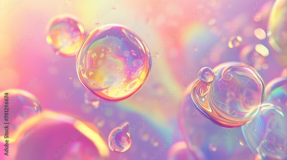 Poster 3d abstract art background. holographic liquid blobs, soap bubbles, metaballs.
