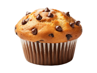 Chocolate Chip Muffin isolated on transparent png background. Generative ai