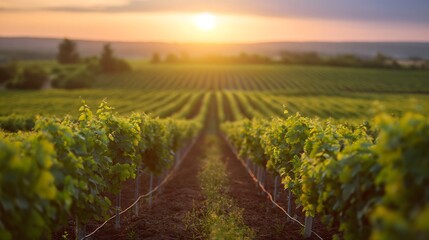 Sunset over vineyards in South Moravia, Czech Republic. - obrazy, fototapety, plakaty