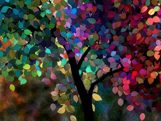 Abstract Colorful tree with multicolor leaves
