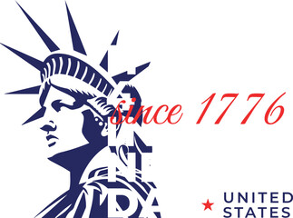 Happy 4th of July Independence Day, United States, since 1776, New York Statue of Liberty Vector silhouette. Lettering design for merchandise, t-shirt, design vector illustration eps 10