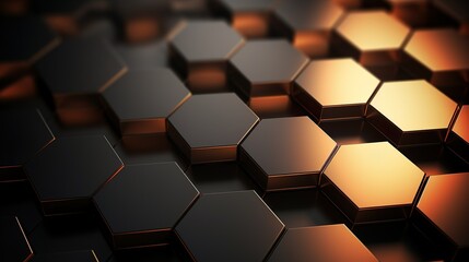 The image presents a close-up of a dark honeycomb surface with selective focus, revealing subtle glows and a sense of depth - Powered by Adobe