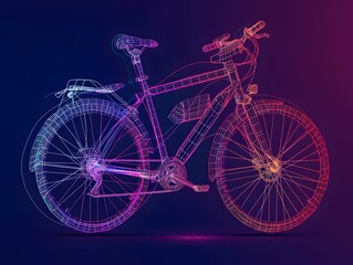 Fototapeta premium Electric biking eco friendly. Digital Bicycle poly wire frame illustration. 