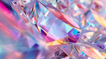 3D render of abstract geometric crystal background with iridescent texture, faceted gem, and liquid. - obrazy, fototapety, plakaty