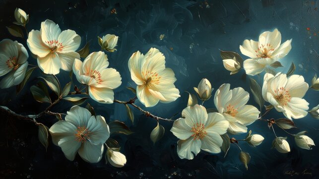 An image of beautiful white flowers on a dark background