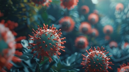 Microscope virus close up. China pathogen respiratory Corona Virus 2020. 3D rendering.