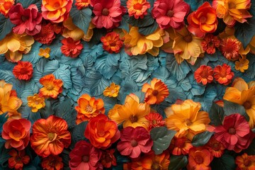 Fototapeta na wymiar Assorted Flowers Arranged on Wall