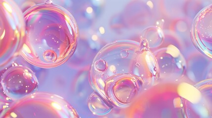 Floating soap bubbles, holographic geometric floating liquid blobs. Abstract 3D art background. - obrazy, fototapety, plakaty