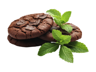Chocolate Mint Cookies isolated on transparent png background. Generative ai