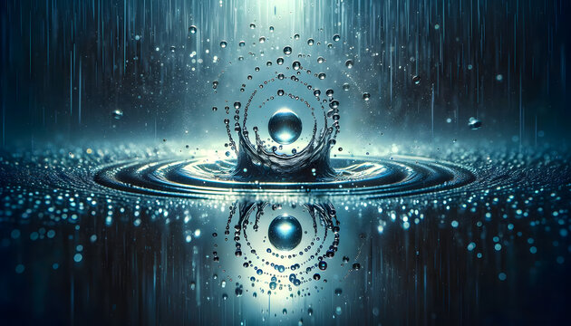 Photographie macro de l'Impact d'une goutte d'eau: puret&eacute; et ondulation sur une surface liquide