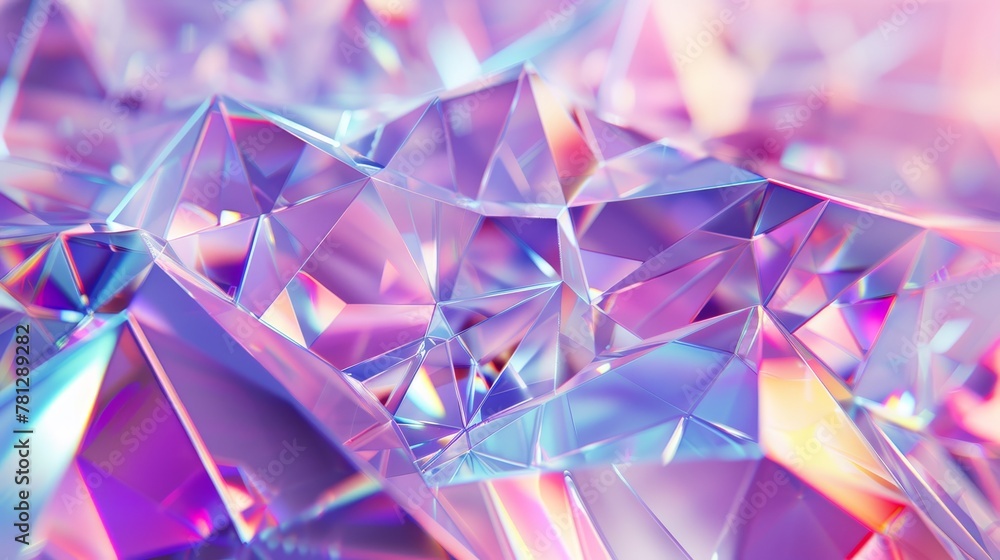 Poster detailed 3d rendering of geometric crystal background. iridescent texture with faceted gem.