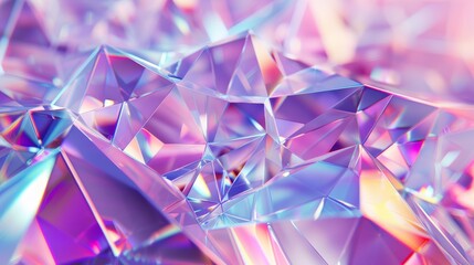 Detailed 3D rendering of geometric crystal background. Iridescent texture with faceted gem. - obrazy, fototapety, plakaty