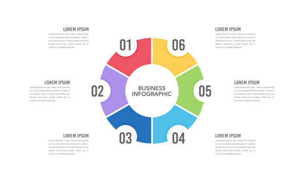 Infographic circle with six steps or options process chart. Business presentation. Vector illustration.