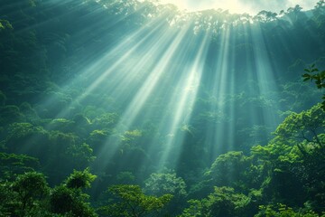 Sun Shines Through Trees in Jungle