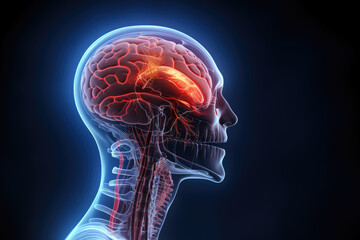 A closeup medical illustration depicting the severe impacts of stroke, including paralysis and speech impairment, designed for healthcare education.