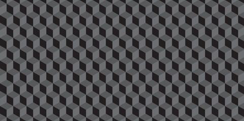 Minimal geometric rectangle technology black and gray background from cubes and lines. Geometric seamless pattern cube. Cubes mosaic shape vector design.	
