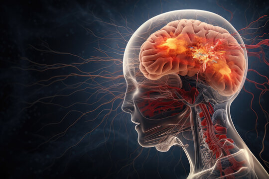 Explore the intricate effects of a stroke on the brain with this detailed illustration, highlighting paralysis and speech impairment for educational insights.