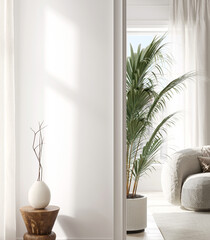 Home interior background, modern living room, blank wall, 3D render - obrazy, fototapety, plakaty